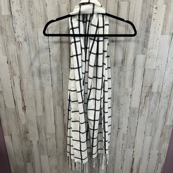 Urban Outfitters White Grid Plaid Check Print Scarf Fringe Soft Womens One Size - Picture 4 of 4